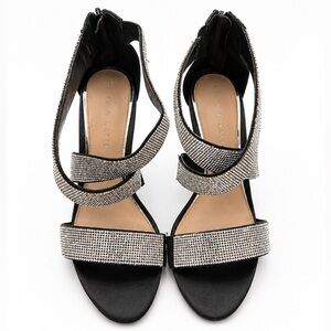 Kelly & Katie Rhinestone Heels Black Strappy Sandals Sparkly Evening Shoes